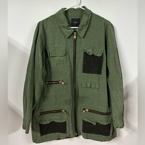 SMYTHE Surplus Linen Blend Jacket Military Style Army Green Sz Medium Lined